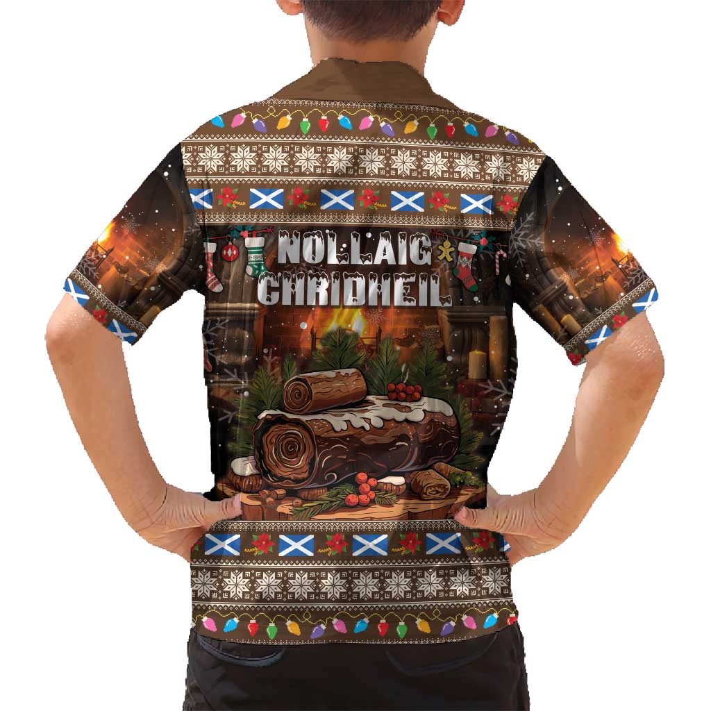 Scotland Christmas Family Matching Off Shoulder Short Dress and Hawaiian Shirt Merry Yule Log - Wonder Print Shop