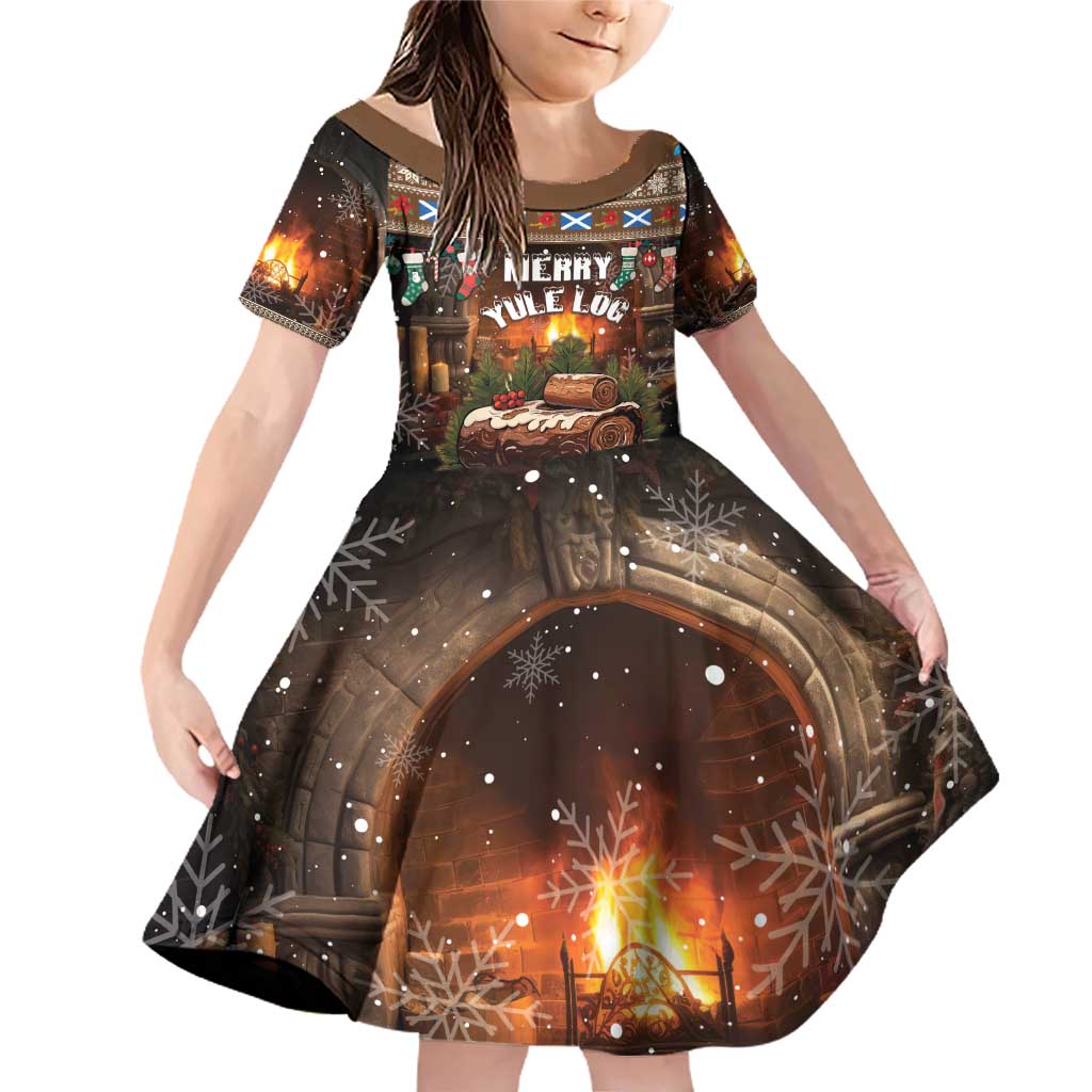 Scotland Christmas Family Matching Off Shoulder Short Dress and Hawaiian Shirt Merry Yule Log - Wonder Print Shop