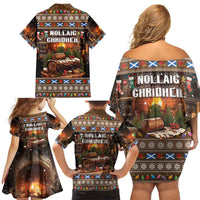 Scotland Christmas Family Matching Off Shoulder Short Dress and Hawaiian Shirt Merry Yule Log - Wonder Print Shop