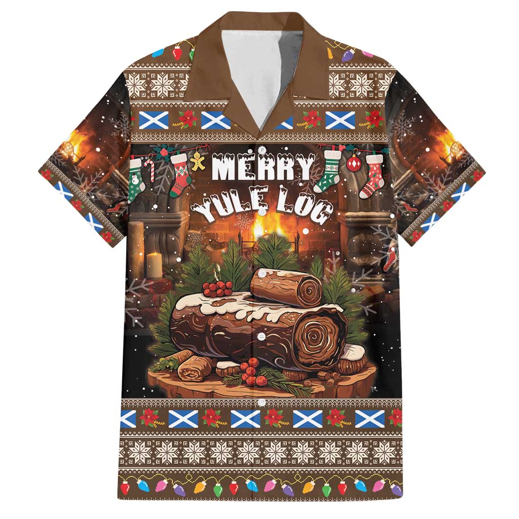 Scotland Christmas Family Matching Off Shoulder Short Dress and Hawaiian Shirt Merry Yule Log - Wonder Print Shop