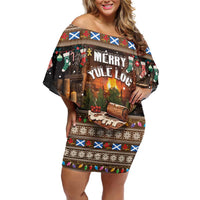 Scotland Christmas Family Matching Off Shoulder Short Dress and Hawaiian Shirt Merry Yule Log - Wonder Print Shop
