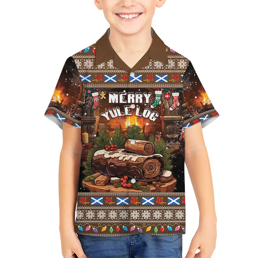 Scotland Christmas Family Matching Off Shoulder Short Dress and Hawaiian Shirt Merry Yule Log - Wonder Print Shop