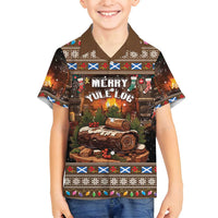 Scotland Christmas Family Matching Off Shoulder Short Dress and Hawaiian Shirt Merry Yule Log - Wonder Print Shop