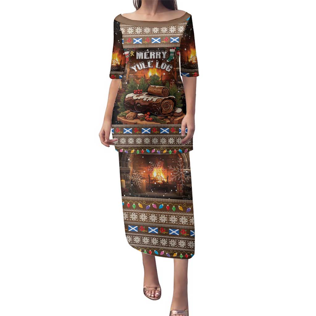 Scotland Christmas Family Matching Puletasi and Hawaiian Shirt Merry Yule Log - Wonder Print Shop