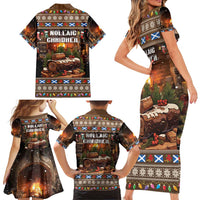 Scotland Christmas Family Matching Short Sleeve Bodycon Dress and Hawaiian Shirt Merry Yule Log - Wonder Print Shop