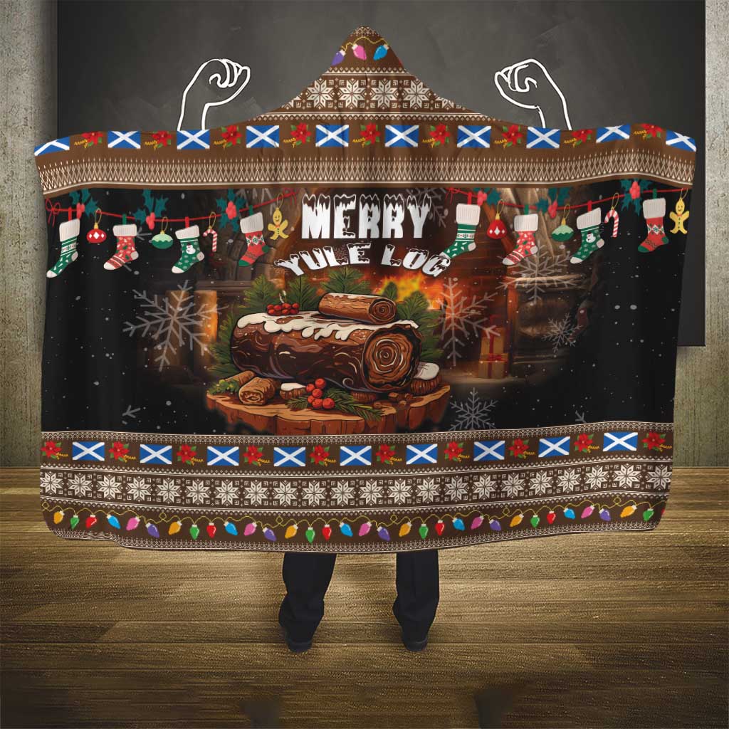 Scotland Christmas Hooded Blanket Merry Yule Log