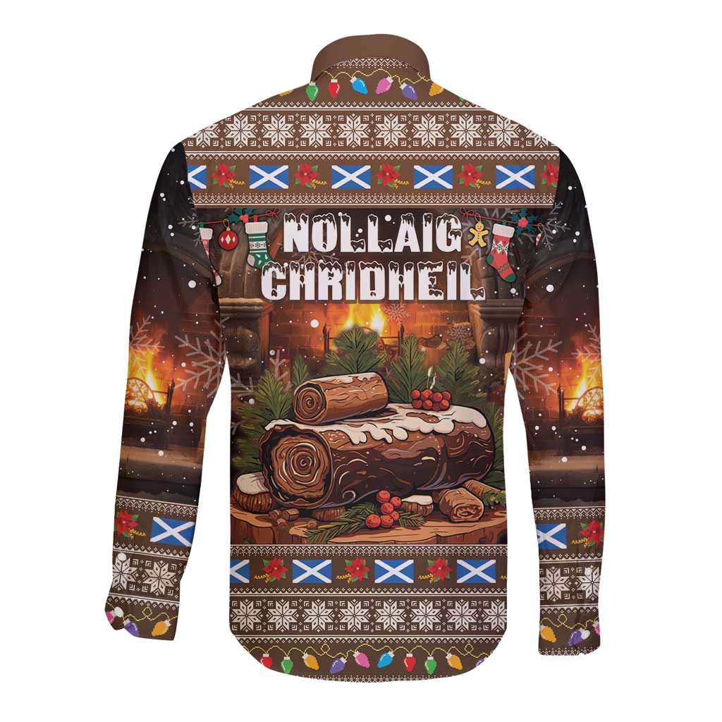 Scotland Christmas Long Sleeve Button Shirt Merry Yule Log - Wonder Print Shop