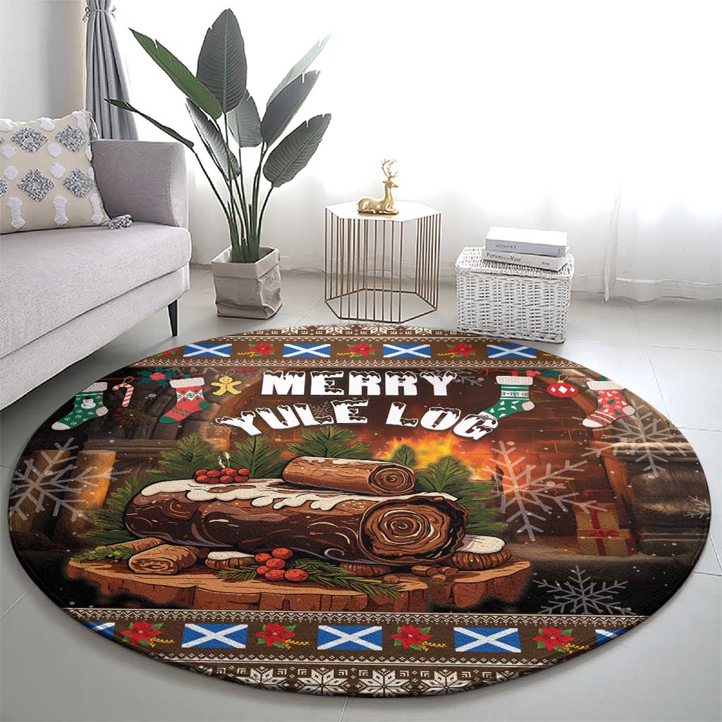 Scotland Christmas Round Carpet Merry Yule Log