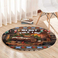 Scotland Christmas Round Carpet Merry Yule Log
