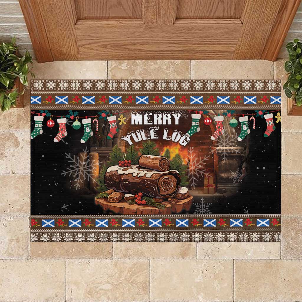 Scotland Christmas Rubber Doormat Merry Yule Log - Wonder Print Shop