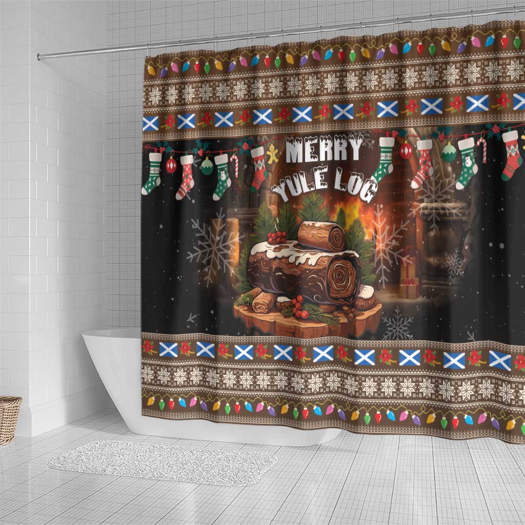 Scotland Christmas Shower Curtain Merry Yule Log