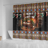 Scotland Christmas Shower Curtain Merry Yule Log