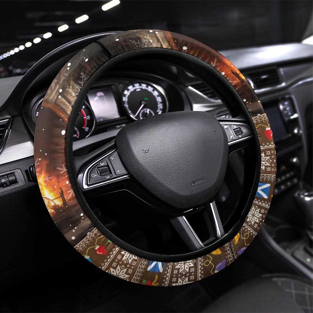 Scotland Christmas Steering Wheel Cover Merry Yule Log - Wonder Print Shop