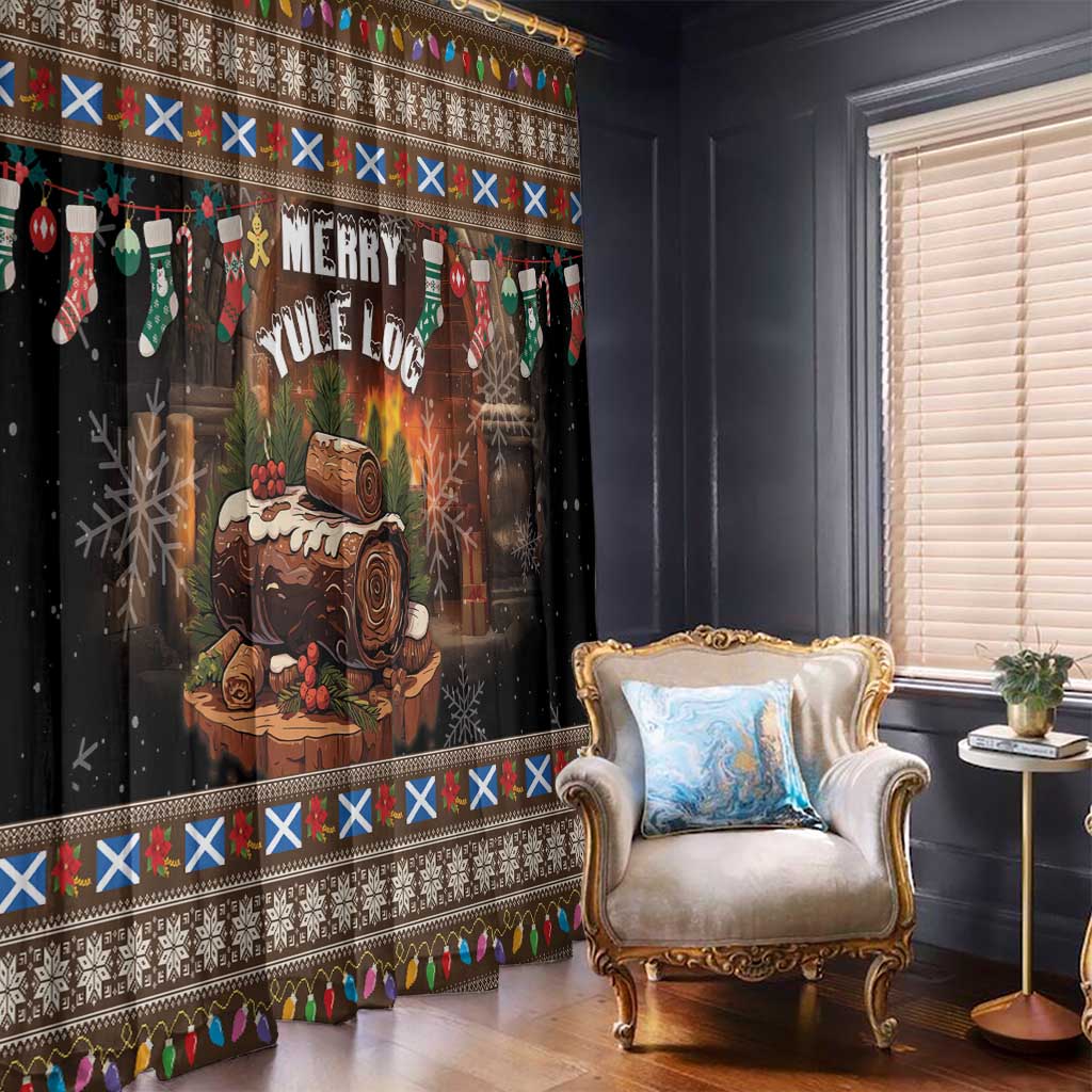 Scotland Christmas Window Curtain Merry Yule Log - Wonder Print Shop