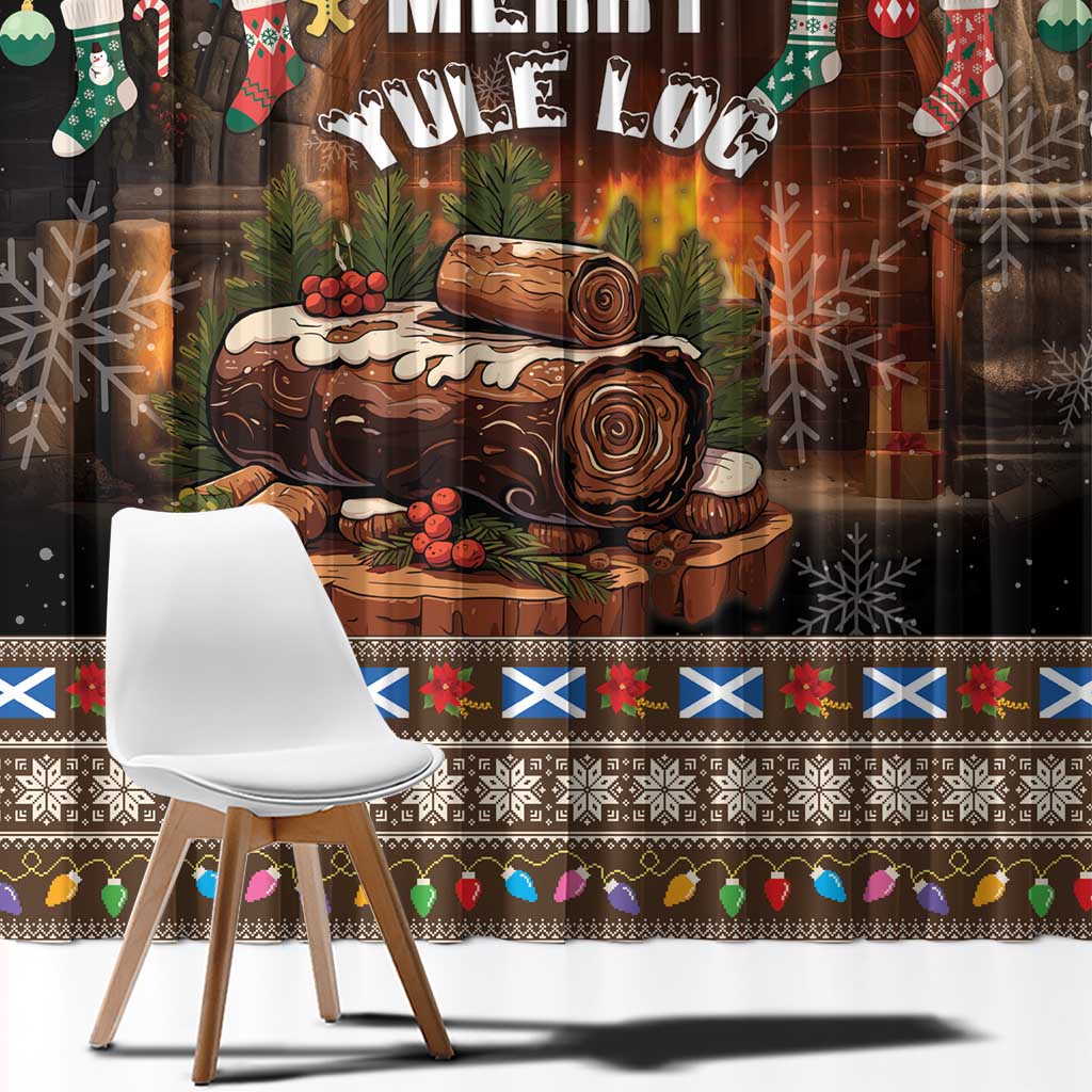 Scotland Christmas Window Curtain Merry Yule Log - Wonder Print Shop