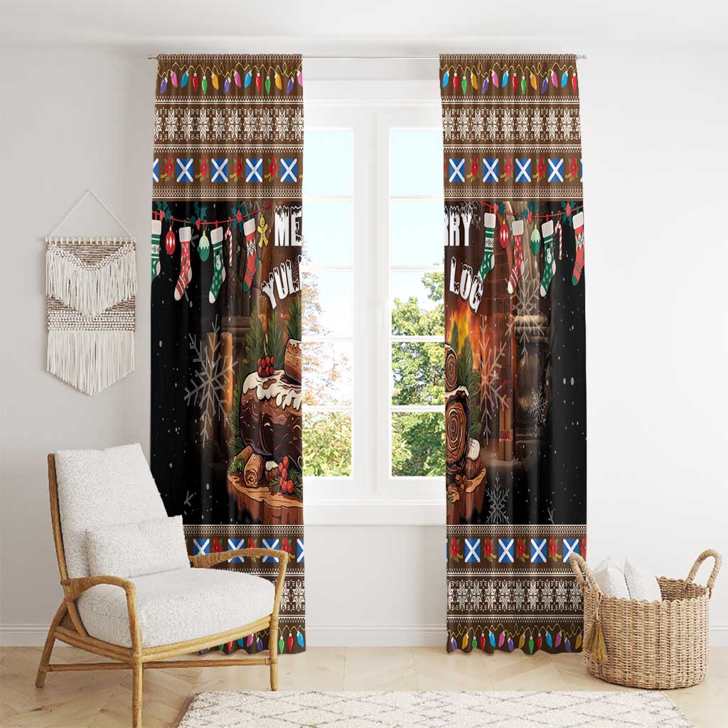 Scotland Christmas Window Curtain Merry Yule Log - Wonder Print Shop
