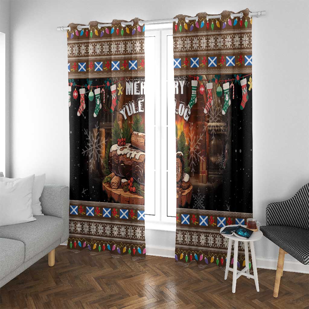 Scotland Christmas Window Curtain Merry Yule Log - Wonder Print Shop