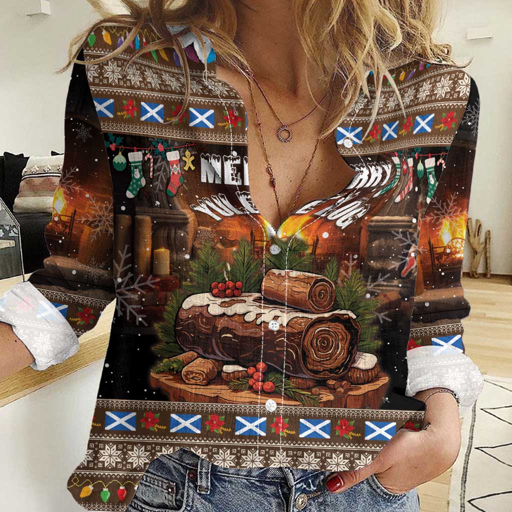 Scotland Christmas Women Casual Shirt Merry Yule Log - Wonder Print Shop