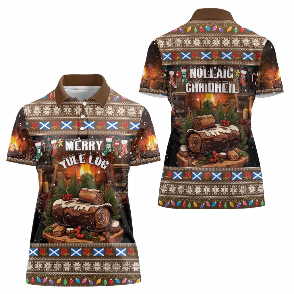 Scotland Christmas Women Polo Shirt Merry Yule Log - Wonder Print Shop
