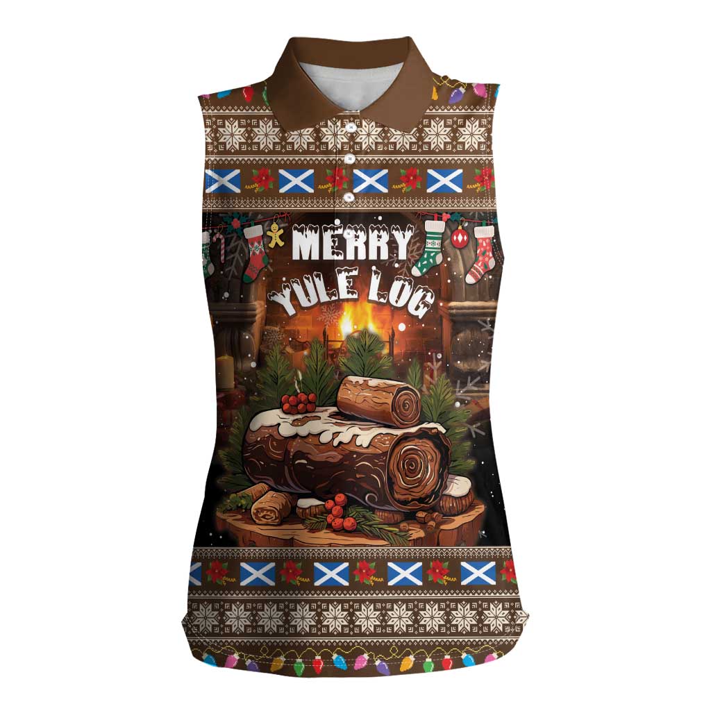 Scotland Christmas Women Sleeveless Polo Shirt Merry Yule Log - Wonder Print Shop