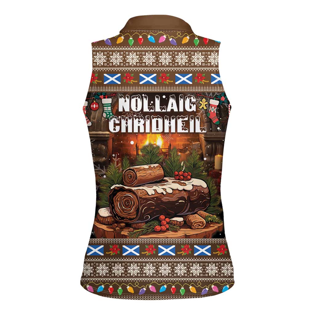 Scotland Christmas Women Sleeveless Polo Shirt Merry Yule Log - Wonder Print Shop