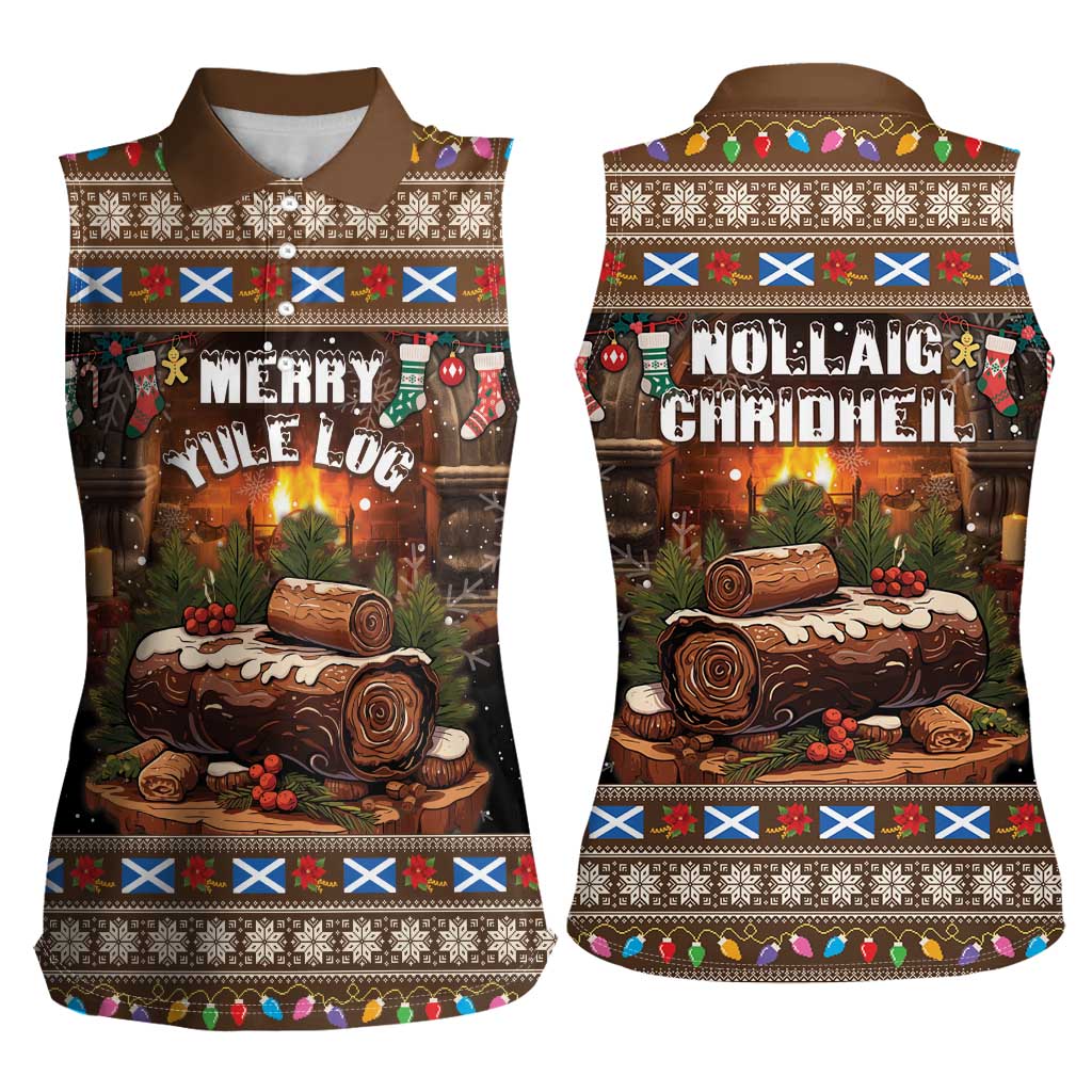 Scotland Christmas Women Sleeveless Polo Shirt Merry Yule Log - Wonder Print Shop