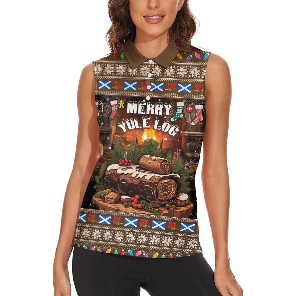 Scotland Christmas Women Sleeveless Polo Shirt Merry Yule Log - Wonder Print Shop