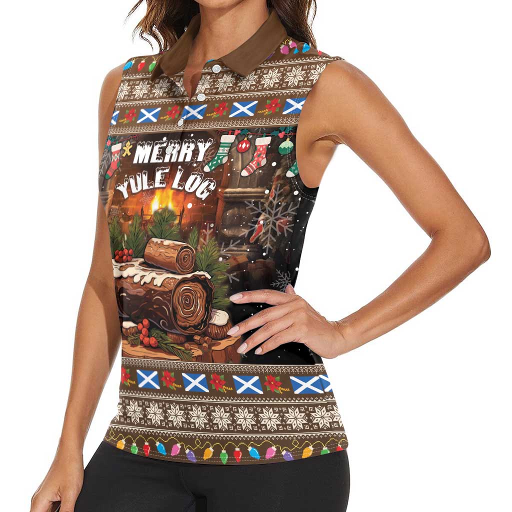 Scotland Christmas Women Sleeveless Polo Shirt Merry Yule Log - Wonder Print Shop