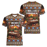 Scotland Christmas Women V-Neck T-Shirt Merry Yule Log - Wonder Print Shop