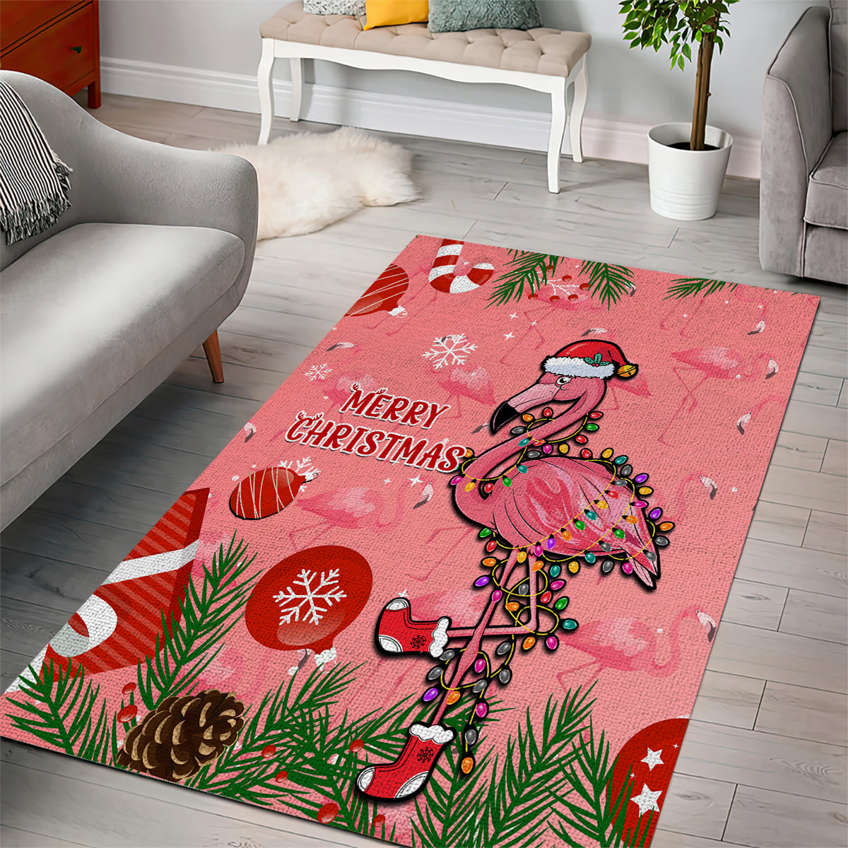 Flamingo Christmas Area Rug 2023 Seamless Xmas Vibes - Wonder Print Shop