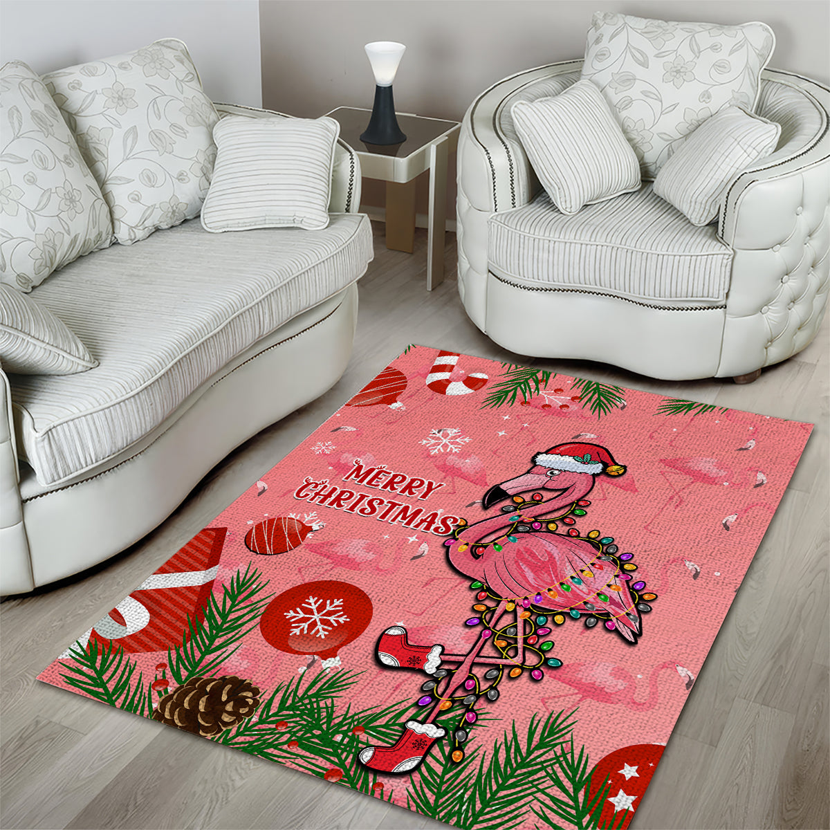 Flamingo Christmas Area Rug 2023 Seamless Xmas Vibes - Wonder Print Shop