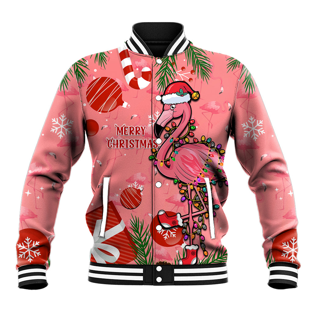 Flamingo Christmas Baseball Jacket 2023 Seamless Xmas Vibes - Wonder Print Shop
