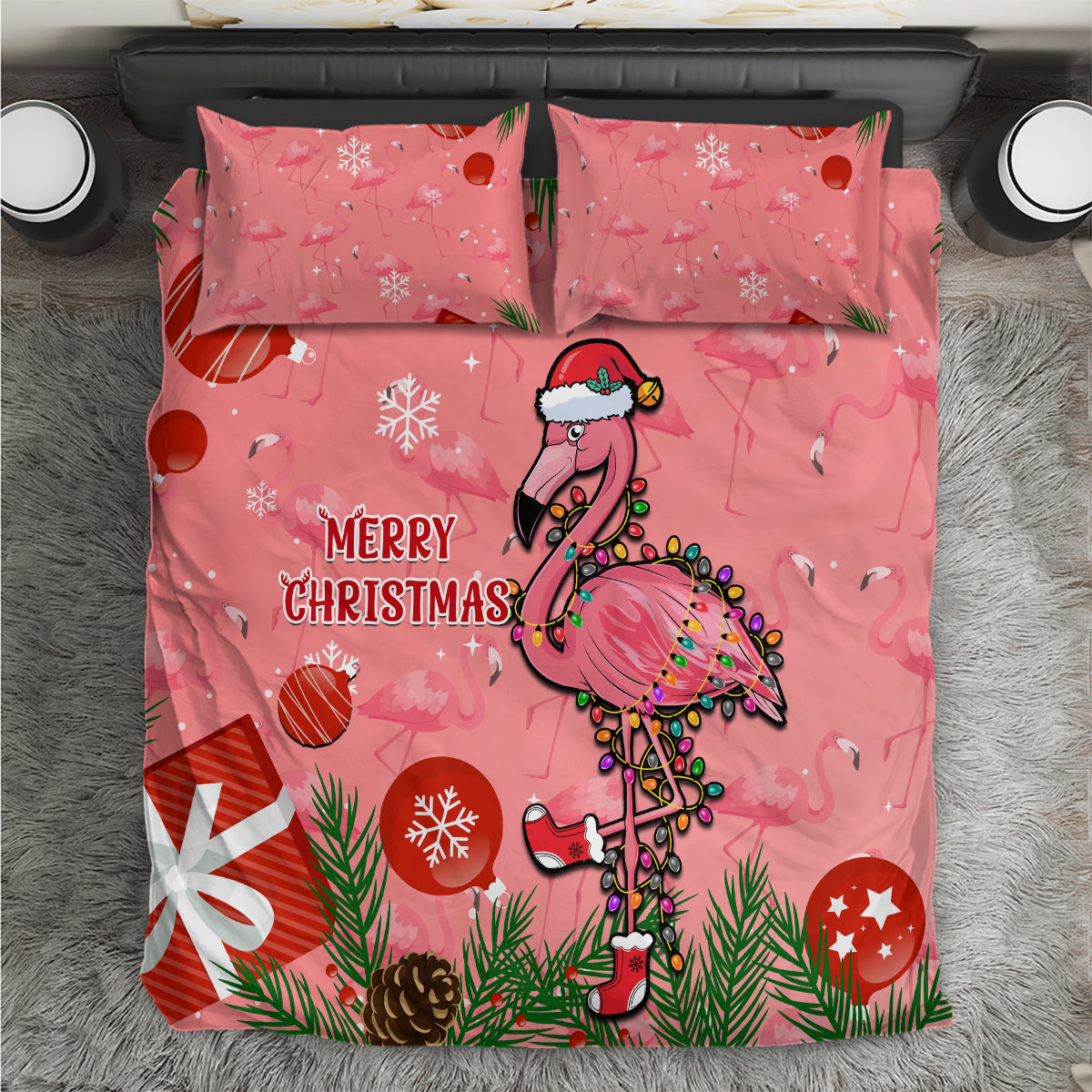 Flamingo Christmas Bedding Set 2023 Seamless Xmas Vibes - Wonder Print Shop
