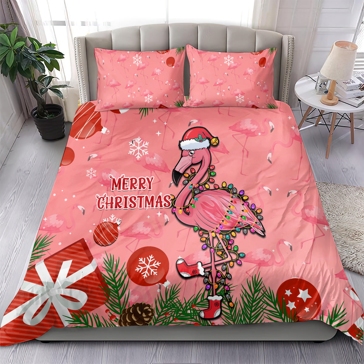 Flamingo Christmas Bedding Set 2023 Seamless Xmas Vibes - Wonder Print Shop