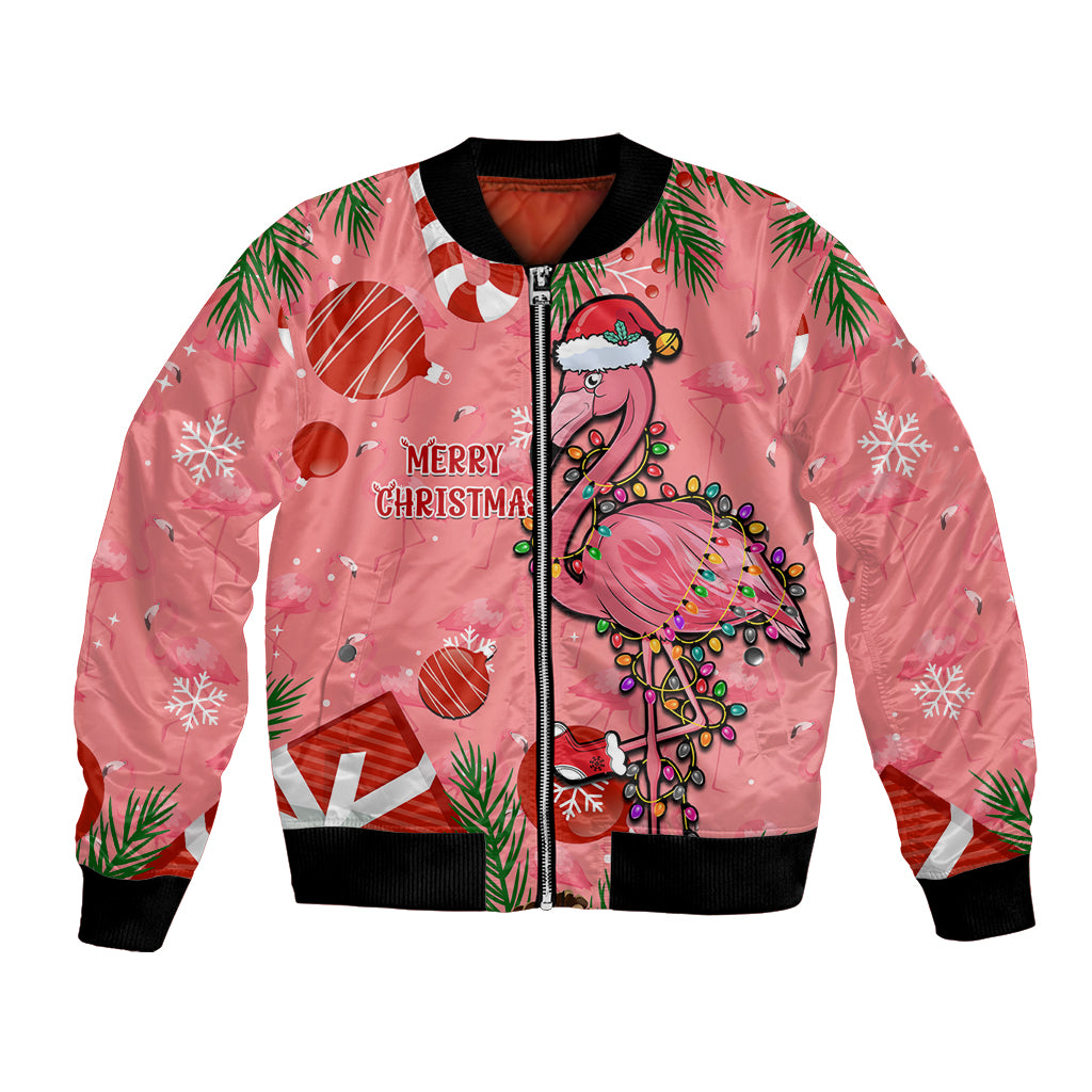 Flamingo Christmas Bomber Jacket 2023 Seamless Xmas Vibes - Wonder Print Shop