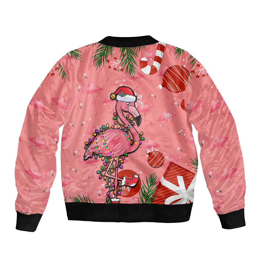 Flamingo Christmas Bomber Jacket 2023 Seamless Xmas Vibes - Wonder Print Shop