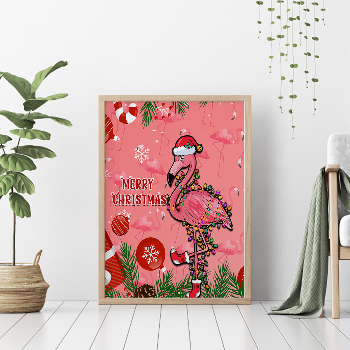 Flamingo Christmas Canvas Wall Art 2023 Seamless Xmas Vibes - Wonder Print Shop