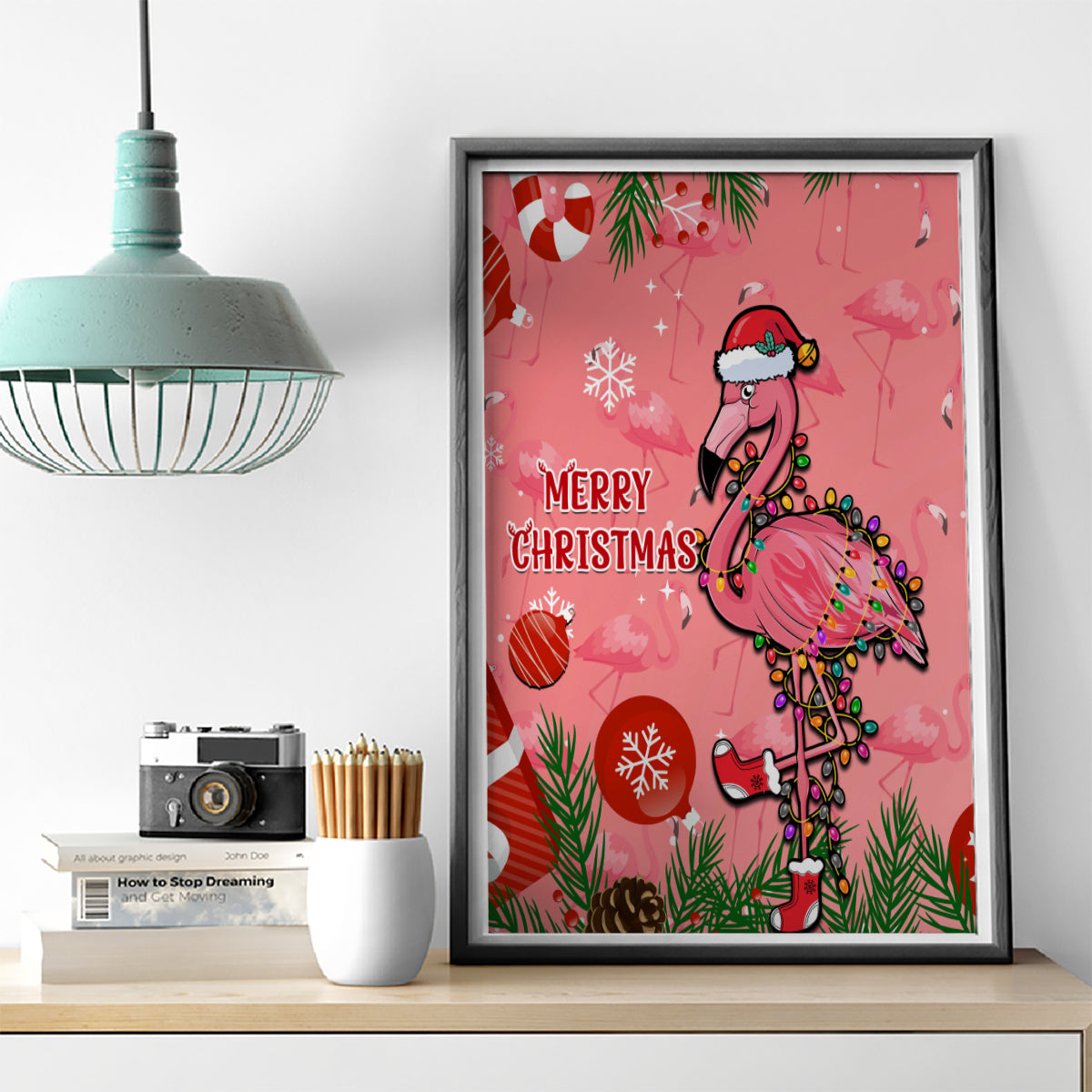 Flamingo Christmas Canvas Wall Art 2023 Seamless Xmas Vibes - Wonder Print Shop