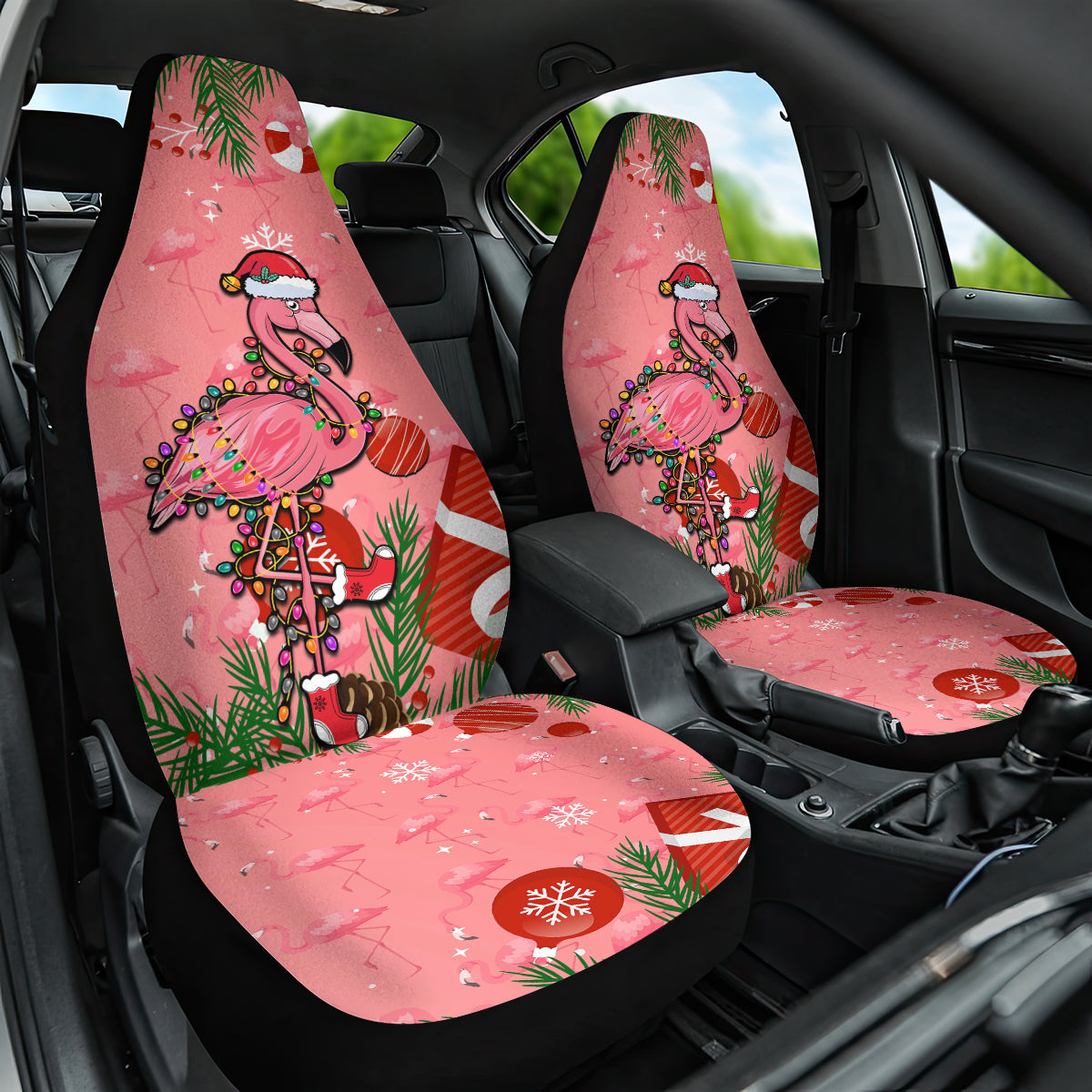 Flamingo Christmas Car Seat Cover 2023 Seamless Xmas Vibes - Wonder Print Shop