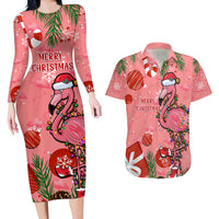 Flamingo Christmas Couples Matching Long Sleeve Bodycon Dress and Hawaiian Shirt 2023 Seamless Xmas Vibes - Wonder Print Shop
