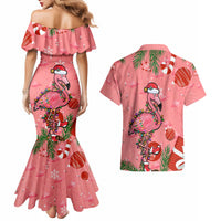 Flamingo Christmas Couples Matching Mermaid Dress and Hawaiian Shirt 2023 Seamless Xmas Vibes - Wonder Print Shop