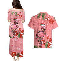 Flamingo Christmas Couples Matching Puletasi Dress and Hawaiian Shirt 2023 Seamless Xmas Vibes - Wonder Print Shop