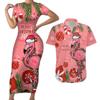 Flamingo Christmas Couples Matching Short Sleeve Bodycon Dress and Hawaiian Shirt 2023 Seamless Xmas Vibes LT14