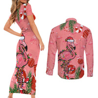 Flamingo Christmas Couples Matching Short Sleeve Bodycon Dress and Long Sleeve Button Shirt 2023 Seamless Xmas Vibes - Wonder Print Shop