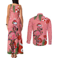 Flamingo Christmas Couples Matching Tank Maxi Dress and Long Sleeve Button Shirt 2023 Seamless Xmas Vibes - Wonder Print Shop