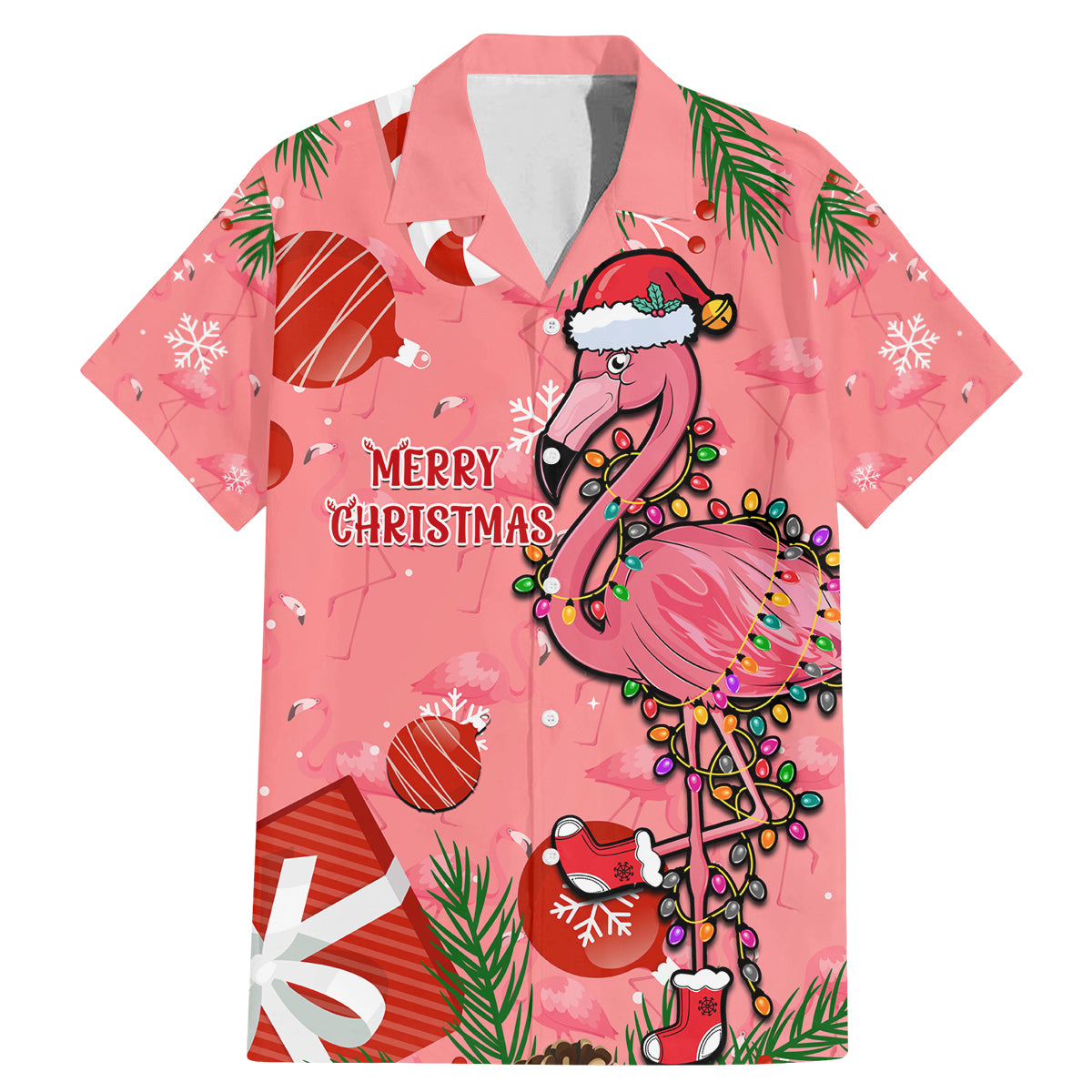 Flamingo Christmas Family Matching Mermaid Dress and Hawaiian Shirt 2023 Seamless Xmas Vibes - Wonder Print Shop
