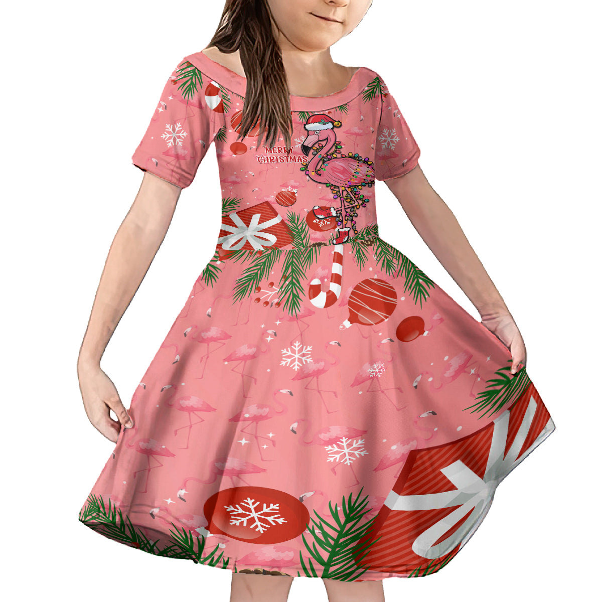 Flamingo Christmas Family Matching Off Shoulder Long Sleeve Dress and Hawaiian Shirt 2023 Seamless Xmas Vibes - Wonder Print Shop
