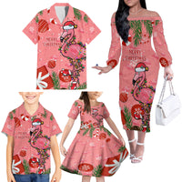 Flamingo Christmas Family Matching Off Shoulder Long Sleeve Dress and Hawaiian Shirt 2023 Seamless Xmas Vibes - Wonder Print Shop