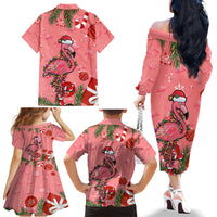 Flamingo Christmas Family Matching Off Shoulder Long Sleeve Dress and Hawaiian Shirt 2023 Seamless Xmas Vibes - Wonder Print Shop