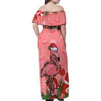 Flamingo Christmas Family Matching Off Shoulder Maxi Dress and Hawaiian Shirt 2023 Seamless Xmas Vibes - Wonder Print Shop